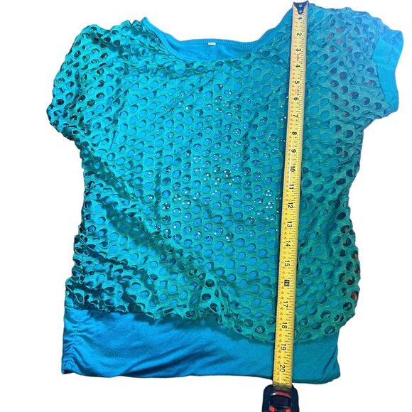 Unbranded Woman's Blue Short Sleeve Mermaid Vibes Casual Top Size Medium - Picture 9 of 13